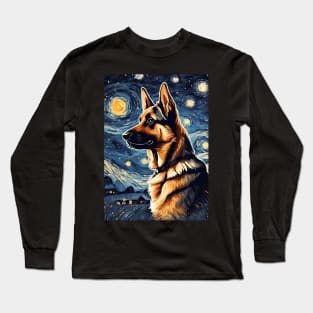 German Shepherd Dog Breed in a Van Gogh Starry Night Art Style Long Sleeve T-Shirt